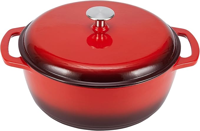 Enameled Cast Iron Dutch Oven Pot with Lid, Round, Dual Handles, Heavy-Duty, Oven Safe for Stews, Roasting, Baking