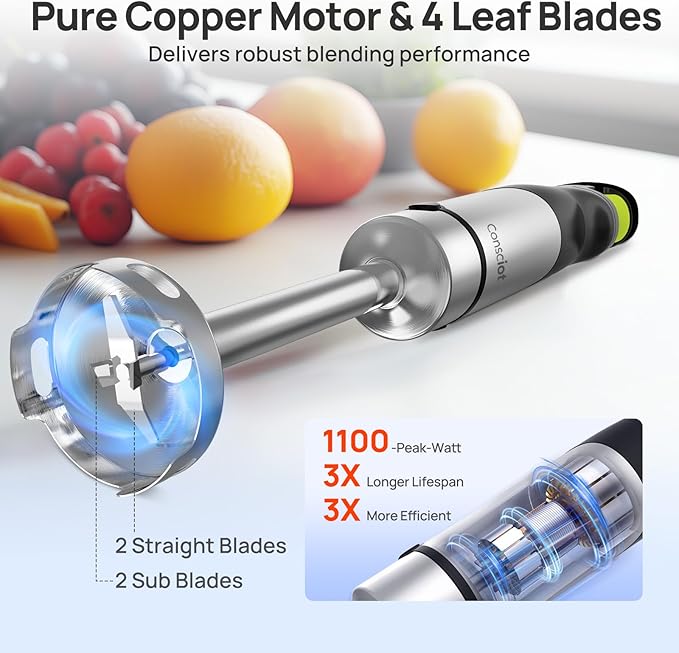 Consciot 7-in-1 Immersion Blender Handheld Max 1100W, Trigger Speed Control