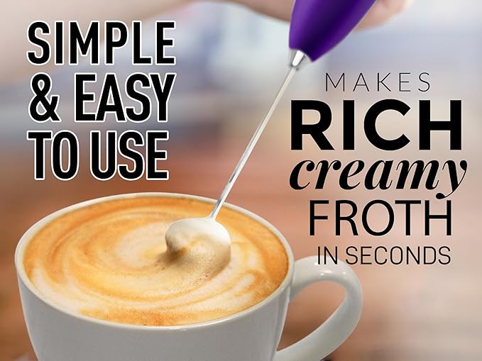 Zulay Powerful Milk Frother for Coffee with Upgraded Titanium Motor - Handheld Electric Whisk, Milk Foamer, Mini Mixer & Coffee Blender for Frappe, Latte, Matcha, No Stand - Lush Purple