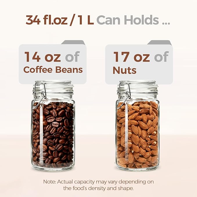 ComSaf Glass Pantry Jars with Airtight Lids 34 oz 3 Pack Coffee Canisters