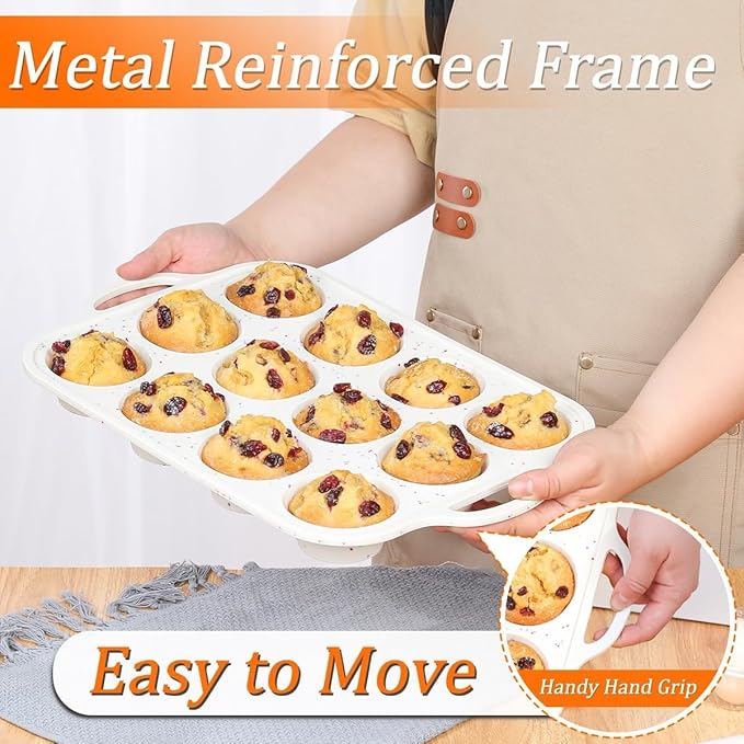Silicone Muffin Pans for Baking with Metal Framed Handle BPA Free, Standard