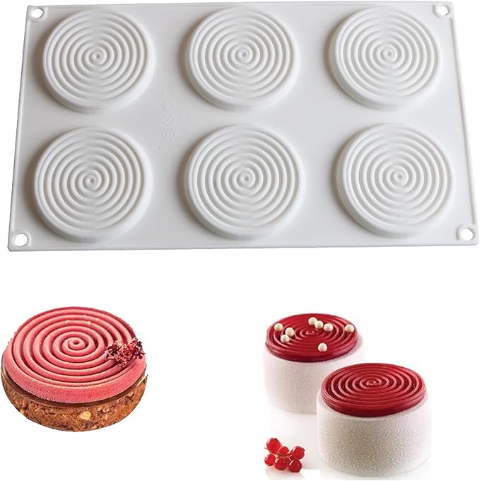 OCPO Kitchen Round Spiral Silicone Mold for Baking Mousse Cake, 6 Cavities