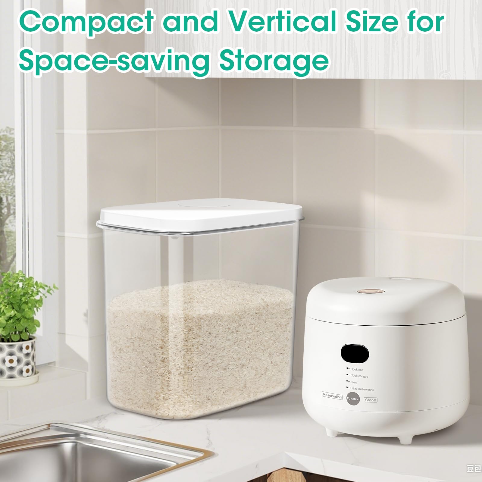 TBMax Large Rice Container 25 Lbs with Easy-Carrying Handles -12.7 Qt Flour Storage Container with Pop Up Lid & Hanging Hooks for Cleaner Use, Airtight Food Storage Bin for Kitchen Organization