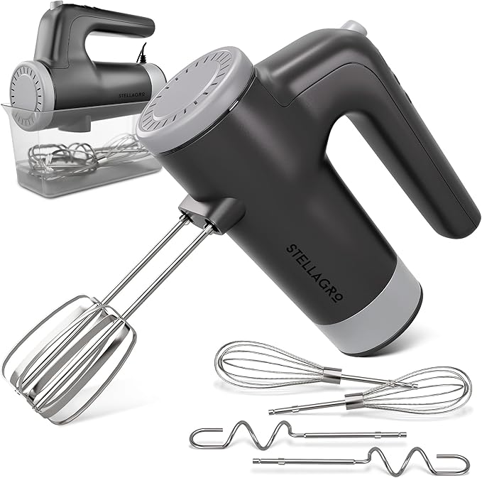 Electric Hand Mixer 350W, 9 Speed Handheld Mixer with Timer, Beaters, Whisks & Dough Hooks, Storage Case, Kitchen Mixer for Baking, Eggs, Cream, Cookie Dough & Frosting, Gray