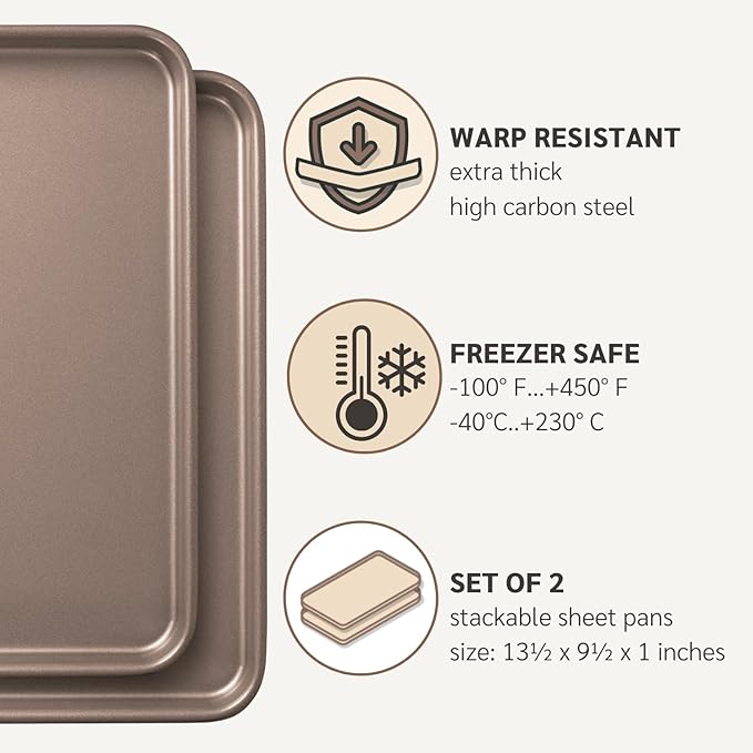 HAPPIELS 9 x 13 inch Nonstick Quarter Sheet Pan 2-Pack, PFOA & BPA Free