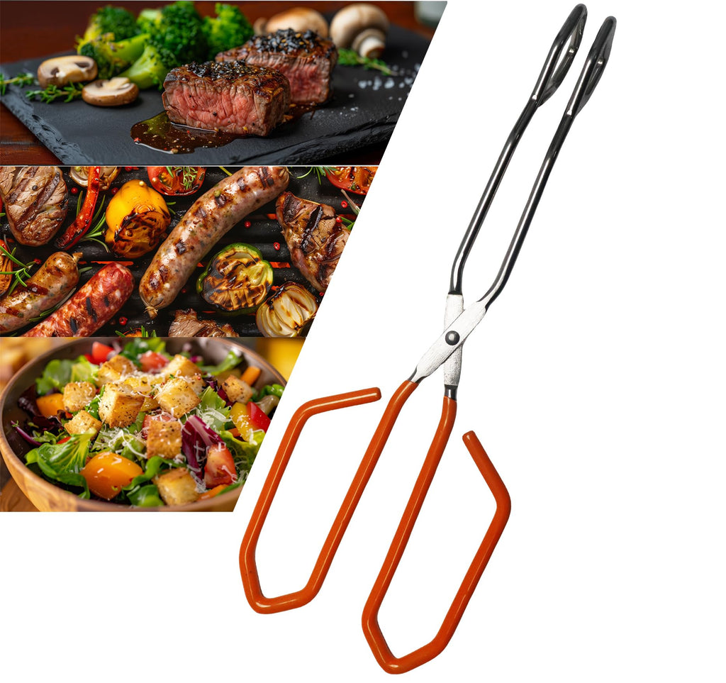 11 Inch Hiash Orange Stainless Steel Scissor Tongs, Kitchen Tongs for Cooking