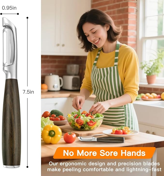 Vegetable Peeler, Swivel 304 Steel Blade, Wood Handle, Black Walnut