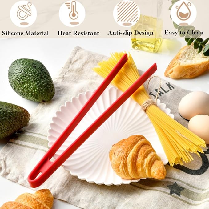 1Pcs Silicone Toaster Tong, 11.6 Inch Long Silicone Kitchen Tong for Toaster Cooking Utensil Bread Waffle Food Tweezer Red Toast Tong for Cooking Serving Bacon Salad Pickle Fruit Food, SATONBEYI