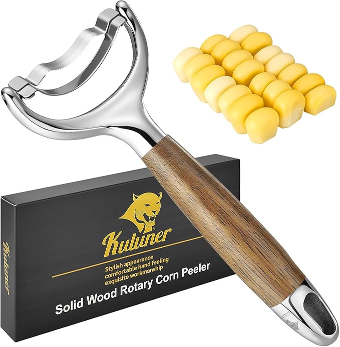 KULUNER Heavy Duty Corn Peeler & Stripper - Merbau Hardwood Handle, Extra Sharp 304 Steel Blade, Ergonomic Design for Arthritis, Seniors, Weak Hands (Merbau)