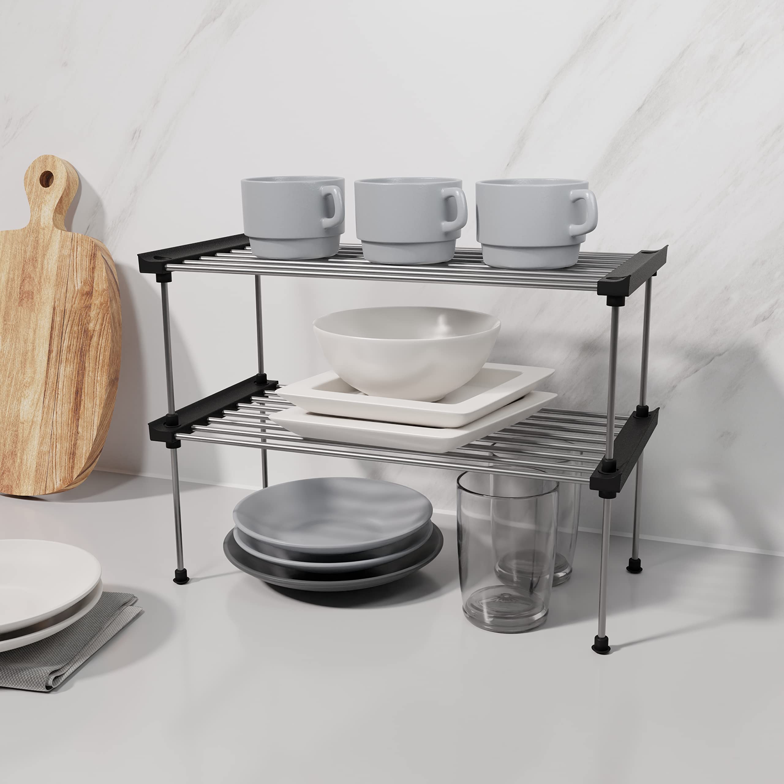 carrotez Set of 2 Stackable Cabinet Organizer Shelf 15.7 x 7.8 x 6.1 Black
