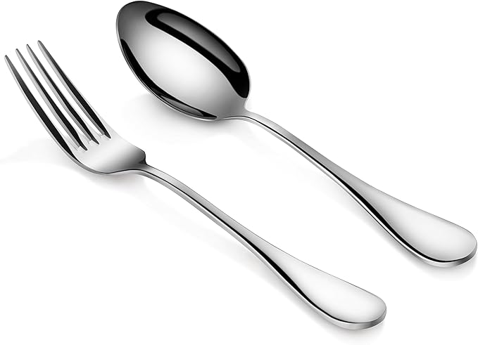Artaste 56426 Rain 18/10 Stainless Steel Large Serving Spoons and Forks Set, 6 of Each, 12 Pieces, Silver