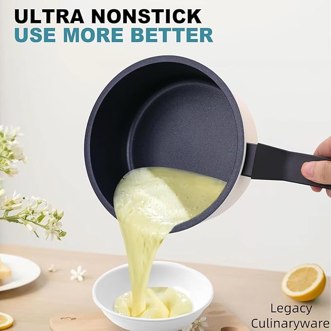 Legacy Culinaryware Nonstick Sauce Pan with Lid,1.5QT small pot, PFOA Free,Kitchen Pots Induction Pot,Cream