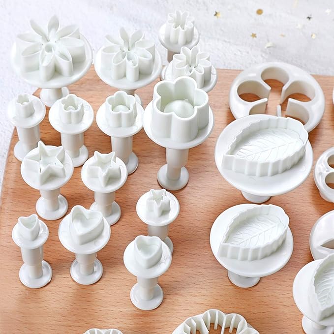 MOACC Cake Tools 36 Piece Fondant Cake Cookie Plunger Sugarcraft Flower Leaf Butterfly Heart Shape Decorating Mold DIY Icing Plunger Tools