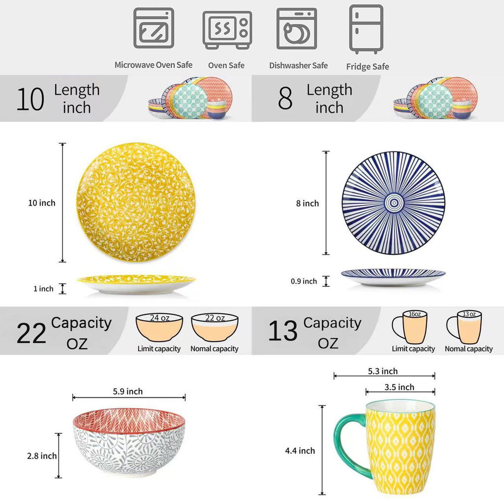 Selamica Ceramic Dinnerware Sets for 4, 16 Pieces Plates and Bowls Sets, Dishes set for 4-Chip and Scratch Resistant, Dishwasher&Microwave Safe, Assorted Colors