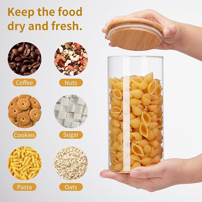 Spreccio Glass Food Storage Jars with Lids 2.34 Qt [Set of 3], Perfect for Pasta, Cookies, Nuts, Coffee, Cereal, Flour, and More, Organize Your Kitchen and Pantry with these BPA-Free Glass Canisters