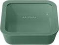 BRIVARA HOME Glass Food Storage Container with Lid, 8-Cup Large Square | Microwave-Safe Airtight Lid, Oven-Safe Ceramic-Coated Glass | Zero Plastic, No PFAS/PFOA/BPA, Reusable [Pine]