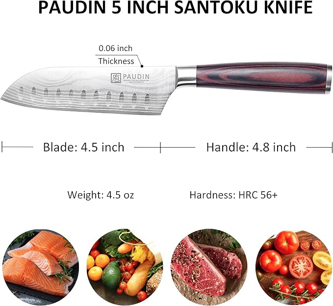 PAUDIN Santoku Knife, 5 inch Chef Knife, Ultra Sharp Kitchen Knife
