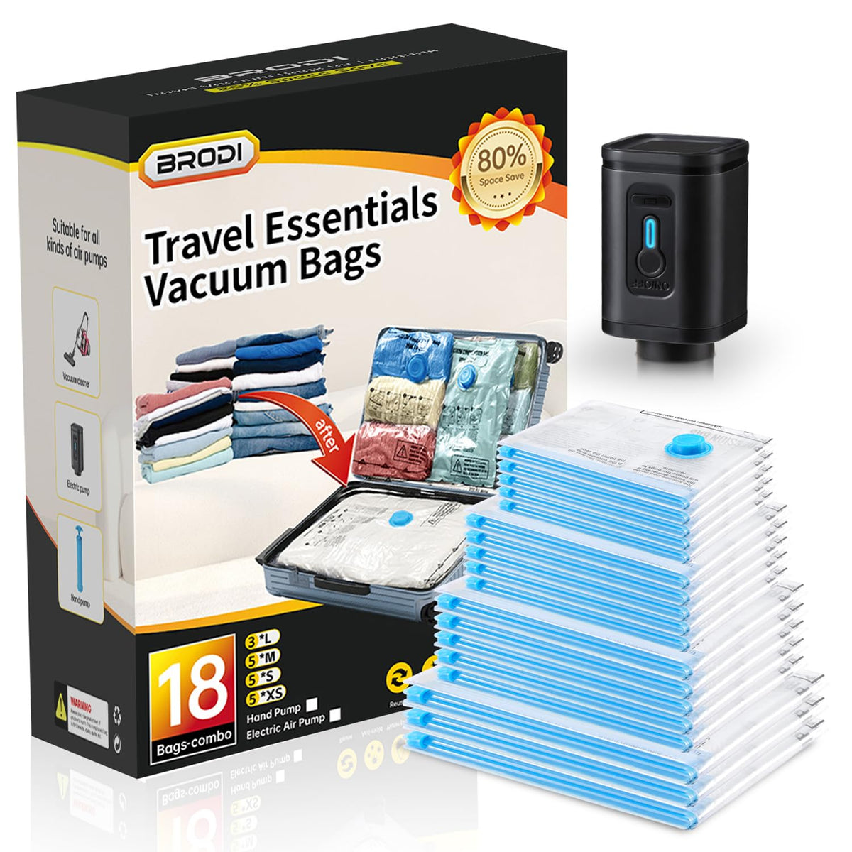 Compression Bags - Space Saver & Travel Essentials, Vacuum Seal Bags for Clothing & Luggage (18 Combo Pack)
