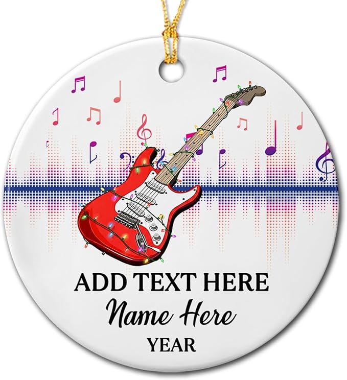 Customized Year Text Name Guitar Bass Player Ornament Gift for Daughter Son Husband Wife Dad Mom, Personalized Guitar Bass Instrument Christmas Ornament 2026, Guitarist Appreciation Ceramic Ornaments