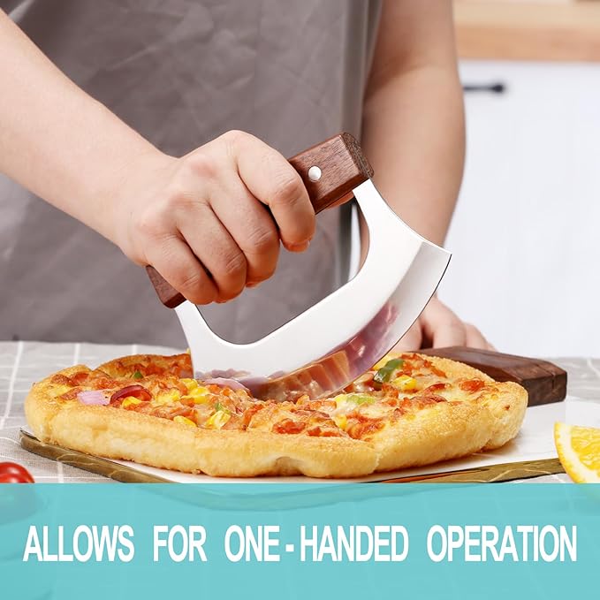 Coowolf Ulu Knife with Stand for Cutter Pizza Meat Vegetables Herb Salad