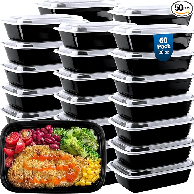 vivigu Meal Prep Containers Reusable 50 Pack - 28 oz Food Containers with Lids-Food Storage Containers with Lids, 28 oz -Take Out Disposable,BPA Free - Dishwasher & Freezer Safe