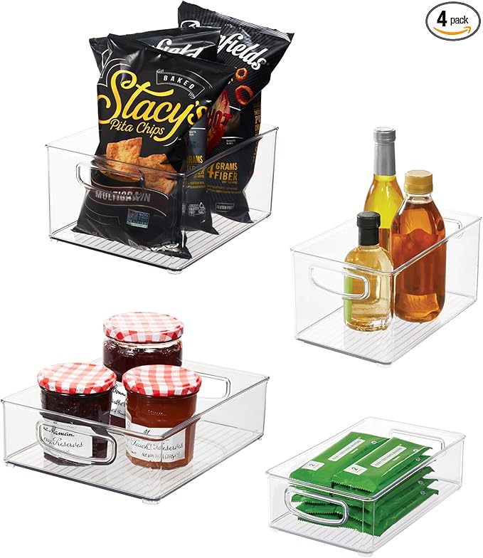 iDesign Stackable Pantry Bins with Handles, 4 Different Sizes, 4 Pack, Clear, Made in USA