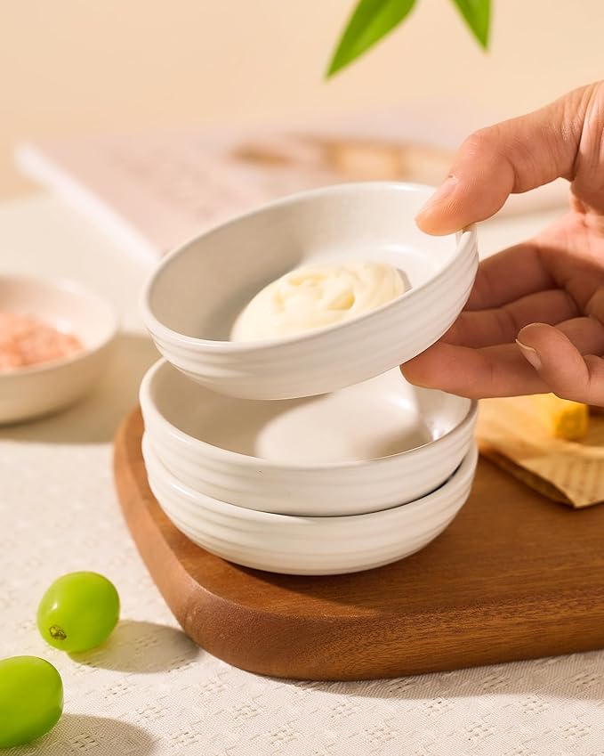 famiware Ceramic Soy Sauce Dish, 3oz Dipping Bowl Set of 6, Matte White