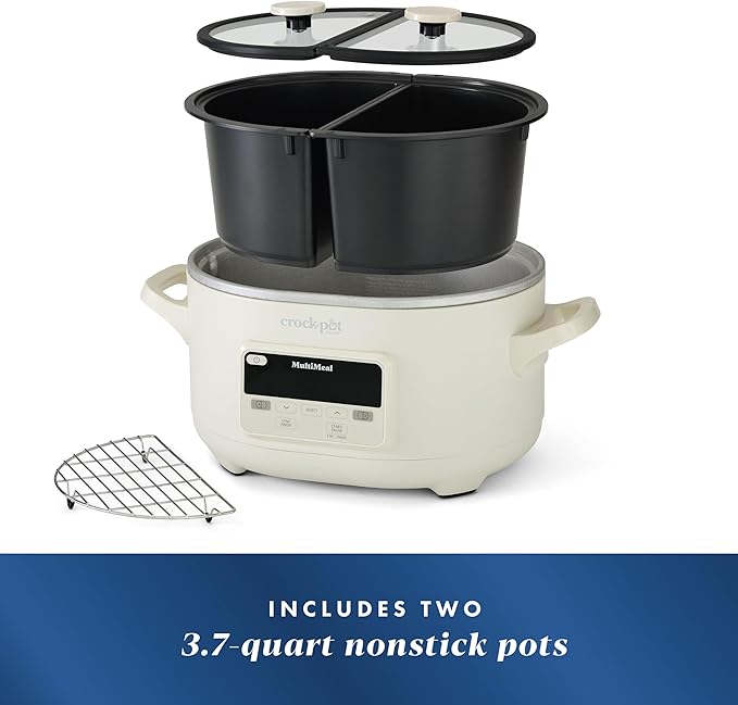 Crock-Pot MultiMeal Multicooker and Programmable Slow Cooker with Bake Function, Create 2 Dishes Simultaneously, Two 3.7qt Nonstick Pots Feed 8+ People, Dishwasher-Safe