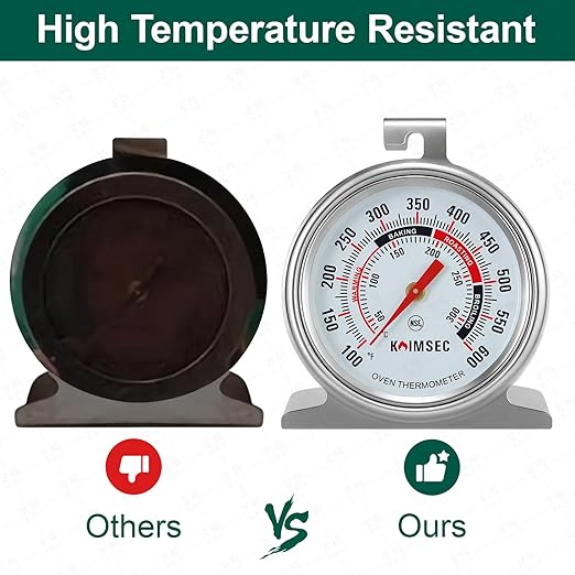 Oven Thermometer for Temperature Gauge, Safe for Inside Gas/Electric/Grill Smoker, Analog Dial Stainless Steel Oven Thermometers with Large Hanger & Baser for Instant Reading in Cooking Baking