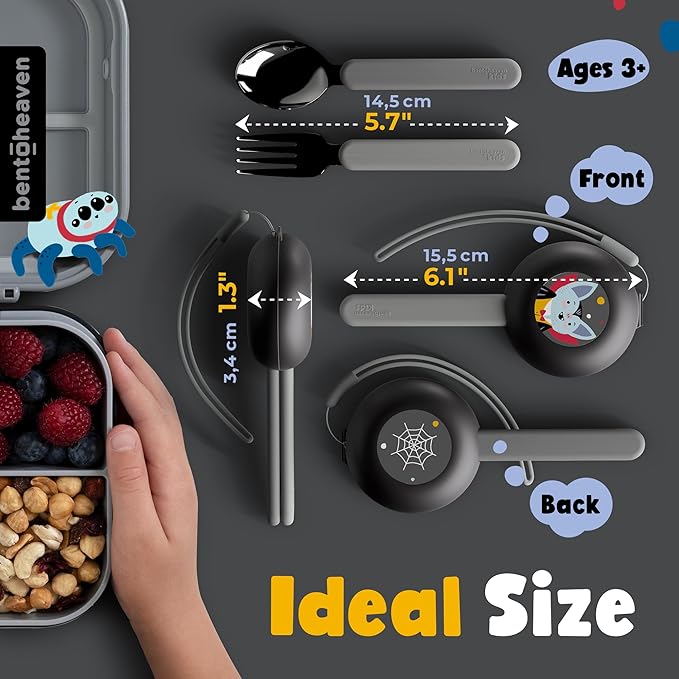 Bentoheaven Kids Utensils Set with Case, Reusable Fork & Spoon, Vampire