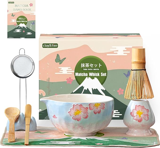 Clay&Fire Matcha Whisk set, 9 pcs Handcrafted Matcha Set for Beginner