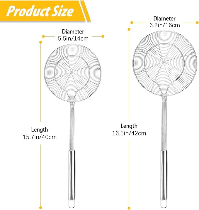 BUNDLEPRO Large Stainless Steel Spider Strainer Long Handle, 2 Pack