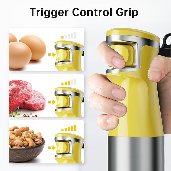 Turelar Immersion Blender Handheld Corded Hand Blenders Set 1100W, Trigger Variable Speed 5 in 1 Stick Emulsifier with Chopper, Whisk and Frother for Soup, Baby Food and Smoothies, Yellow
