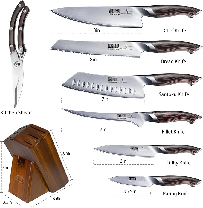 HOSHANHO 8PCS Kitchen Knife Set, Ultra Sharp Japanese Knife Sets with Block