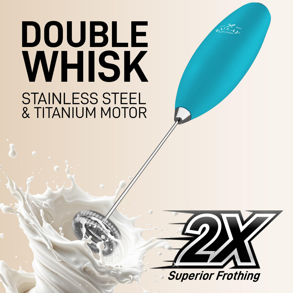 Zulay Powerful Milk Frother for Coffee with Upgraded Titanium Motor - Handheld Electric Whisk, Milk Foamer, Mini Mixer & Coffee Blender for Frappe, Latte, Matcha, No Stand - Ocean Blue