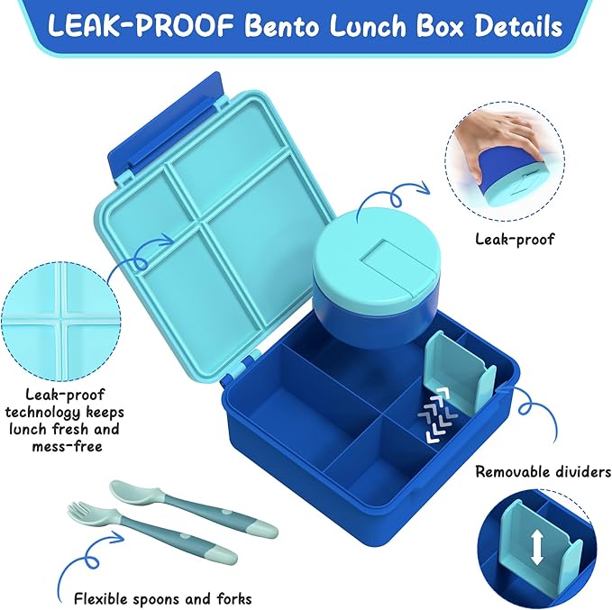 LOHASOK Bento Lunch Box for Kids with 8oz Soup Thermo,Blue