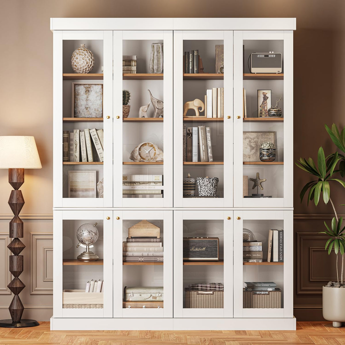 ivaniti 70.8" Tall Farmhouse Kitchen Pantry Cabinet, Modular Storage Cabinet with 6-Tier Adjustable Shelves, White, Wooden Hutch for Living Room, Kitchen, Set of 4