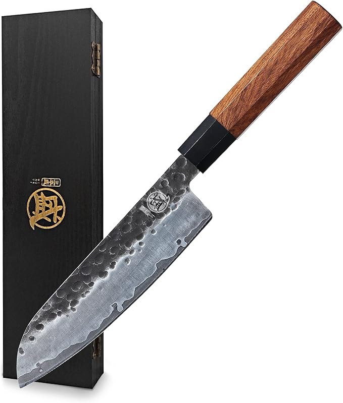 MITSUMOTO SAKARI 7-Inch Japanese Santoku Knife, San-Mai 9Cr18MoV