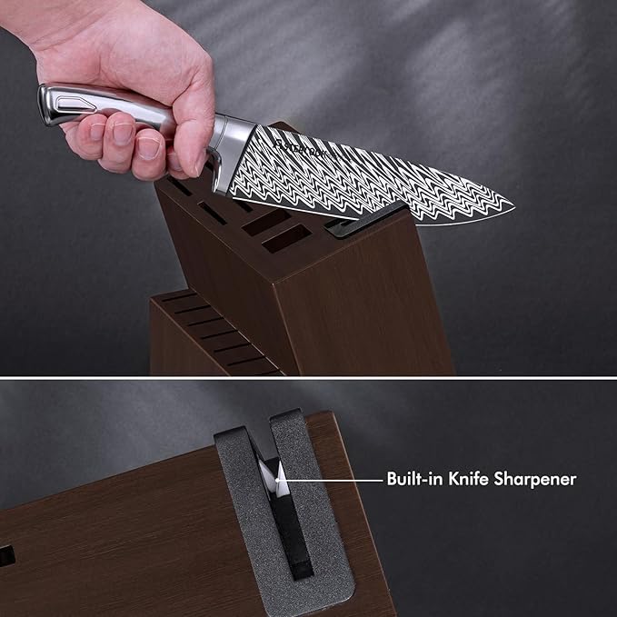 Knife Set, Astercook 21 Pieces Kitchen Knife Set with Built-in Sharpener, German Stainless Steel Knife Block Set, Razor-Sharp Knives with Full-tang Handle, Dishwasher Safe Kitchen Utensils Set