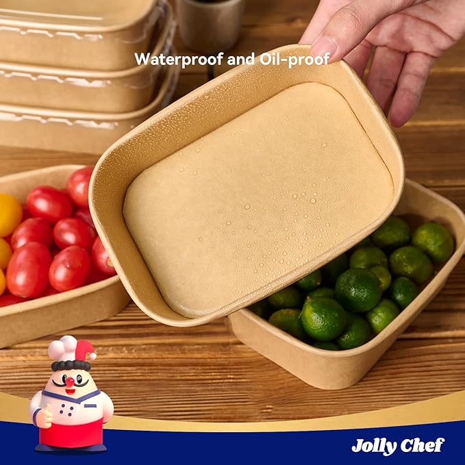 JOLLY CHEF 50 Pack Paper Food Container with Lid 25 oz Meal Prep Containers