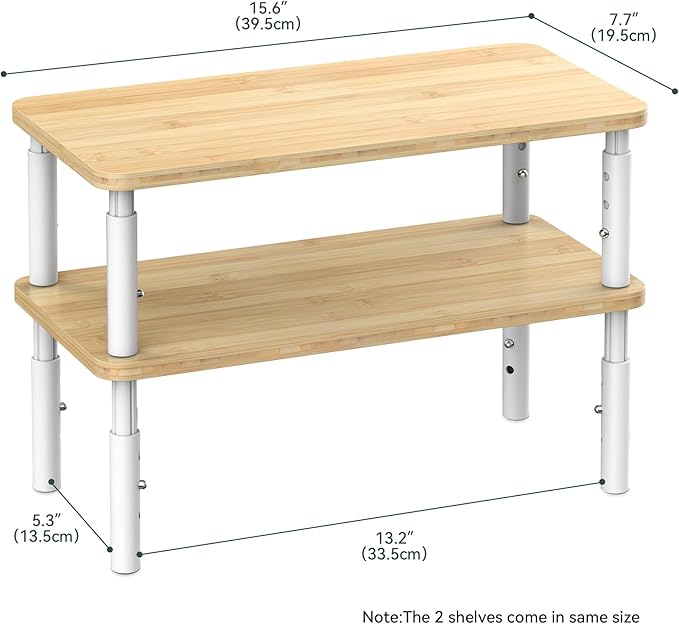 WELL WENG Bamboo Cabinet Organizer Shelf 2 Pack, Height Adjustable