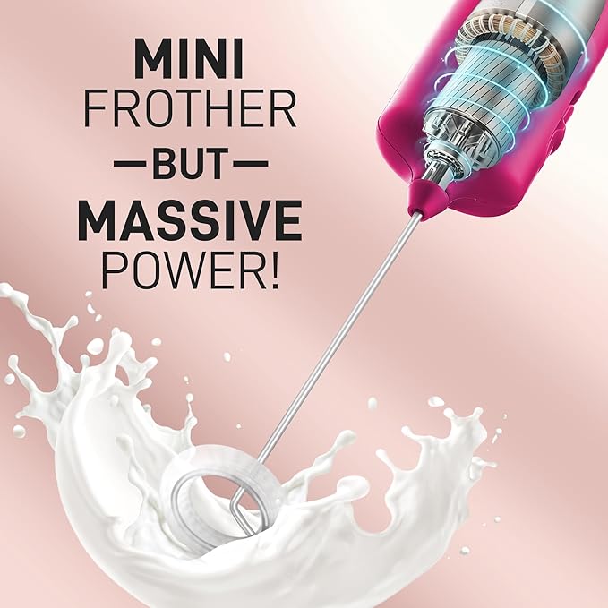 Mini & Mighty Milk Frother Wand – Powerful Handheld Coffee Frother, Battery Operated Drink Mixer – Compact Pocket Size – Detachable Whisk for Latte, Cappuccino, Matcha, Hot Chocolate