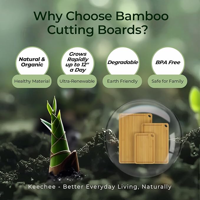 Keechee Bamboo Cutting Board, Cutting Board for Kitchen with Handles