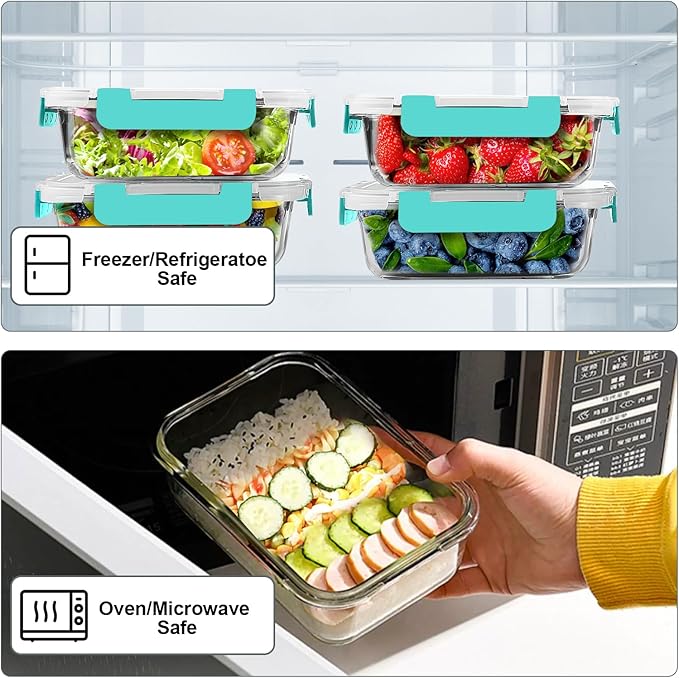 VERONES 10 PACK 22 OZ Glass Meal Prep Containers Set with Lids, Green