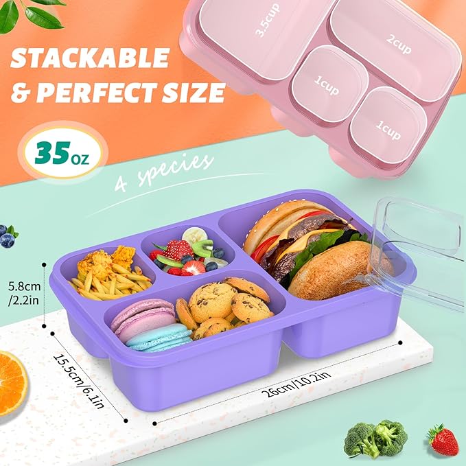 Enstphjoy Bento Lunch Box - 4 Pack, 4-Compartment Meal Prep Containers, Adult Bento Box, Microwave & Dishwasher Safe (PP(Blue))