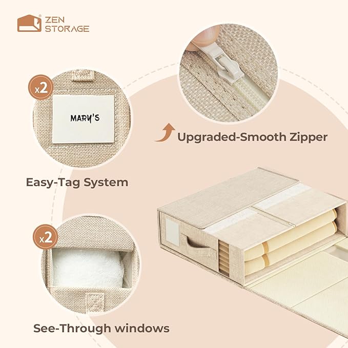 ZenStorage Sheet Organizers and Storage for Linen Closet, 12Pack Beige