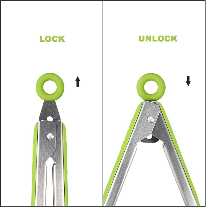 Kitchen & Grill Tongs Set of 2, 304 Stainless Steel, 9 & 12 Inch, Green