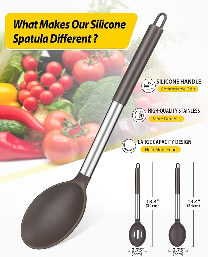 BUNDLEPRO Silicone Cooking Spoons for Non Stick Cookware, 2 Pack, Chocolate