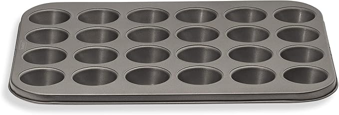 husMait 24-Cup Mini Muffin Pan - Non-Stick Carbon Steel Mini Cupcake Pan - Heavy Duty Metal Baking Tray, Warp-Resistant, PFOA Free & Dishwasher Safe