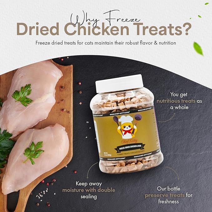 Chicken Liver Dog Treats | Freeze Dried Liver Treats for Dogs, 100% Human Grade, Single Ingredient | Grain-Free Kitten Treats, High Protein | No Additives or Preservatives | Tested in USA | 3.2 oz